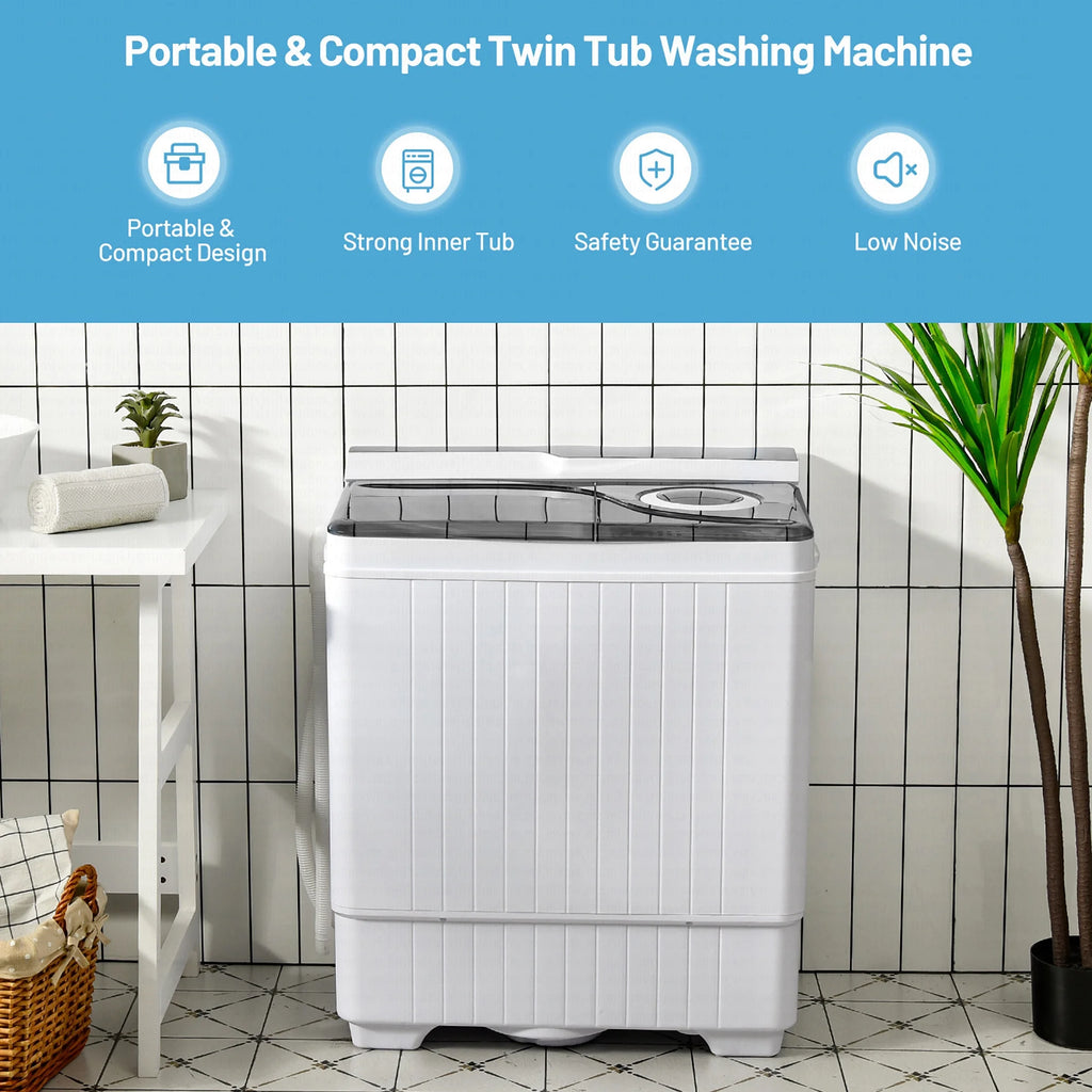Costway 26lbs Portable Semi-automatic Washing Machine W/Built-in Drain Pump Grey