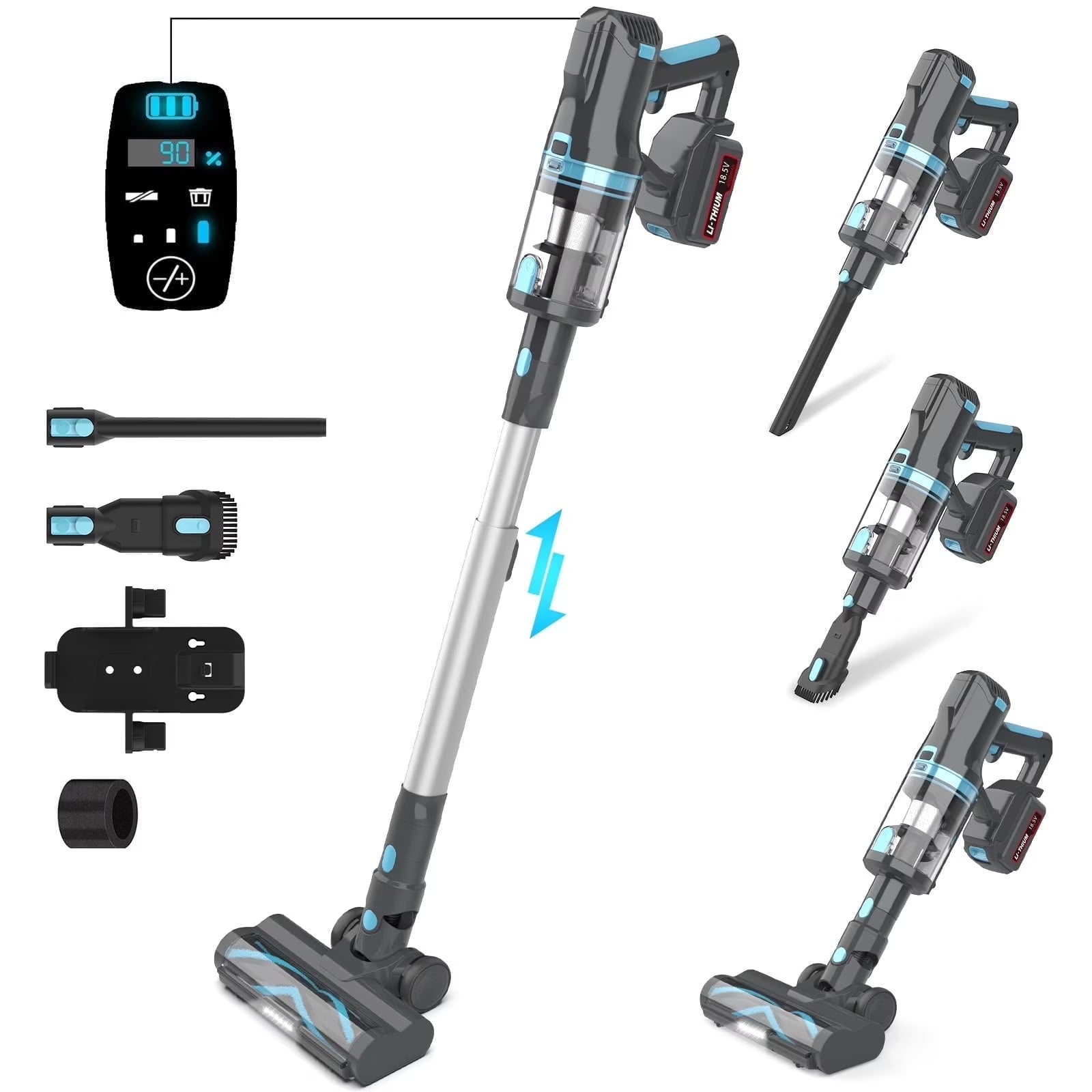 Cordless Vacuum Cleaner,30Kpa 60Mins Stick Vacuum Cleaner with LED Touch Screen,Lightweight Vacuum for Home Pet Hair Carpet Hard Floors V11(Blue)