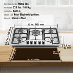 KFFKFF Gas Cooktop Stove Top 30 inch Max 12250BTU 5 Burners Built-in LPG/NG Convertible