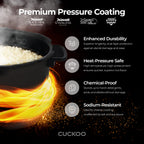 Cuckoo 6 Cup Dry, Twin Pressure Rice Cooker with Micom Logic Tech, Nonstick Pot, Warmer, 16 Menu Modes and Voice Guide