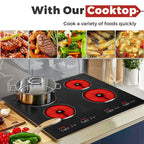 Advwin  4 Burner Electric Stove Top��24 Inch Built-in Electric Stove Top,6000W Electric Ceramic Cooktop with 4H Timer, Kid Safety Lock and Knob Control, 9 Heating Level,220v(No Plug)