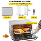 Commercial Convection Oven 47L/43Qt, Half-Size Electric Countertop Baking Oven, 1600W 4-Tier Toaster w/ Front Glass Door, Wire Racks, Tray, Bread Clip & Gloves, 120V ETL Listed