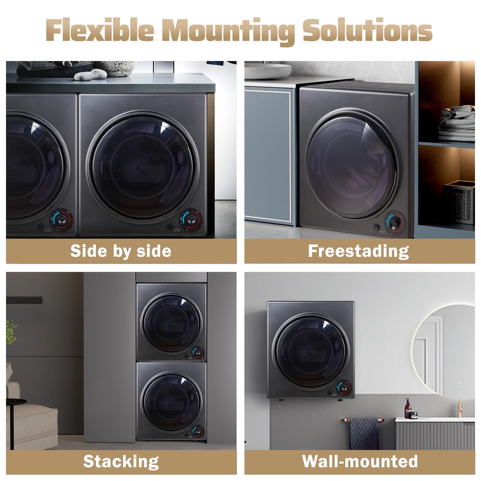 CTT Portable Dryers for Laundry 1500W, 3.5 cu.ft Compact Dryer with Stainless Steel Tub, 4 Drying Mode, Apartments, RVs, Dorms