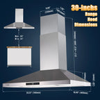 Wall Mount Range Hood 30 inch Stainless Steel Stove Hood Ducted Ductless Vent Hood Touch Control