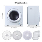 1500W Electric Portable Clothes Dryer, 8.82 lbs Capacity Front Load Compact Tumble Laundry Dryer with Stainless Steel Tub, Easy Control Button Panel Downside for Variety Drying Mode, White