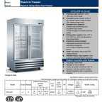 54 in. Commercial Freezer, Upright Reach-In Freezer 47 Cu.Ft. Stainless Steel, Auto-Defrost 2-Glass Door Freezer, NSF ETL