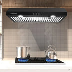Range Hood 30 inch Under Cabinet,Black Stainless Steel Range Hood with 500 CFM,Ductless Range Hood Black,Kitchen Vent Hood 30 inch with 3 Way Venting,Baffle Filters,LED Light