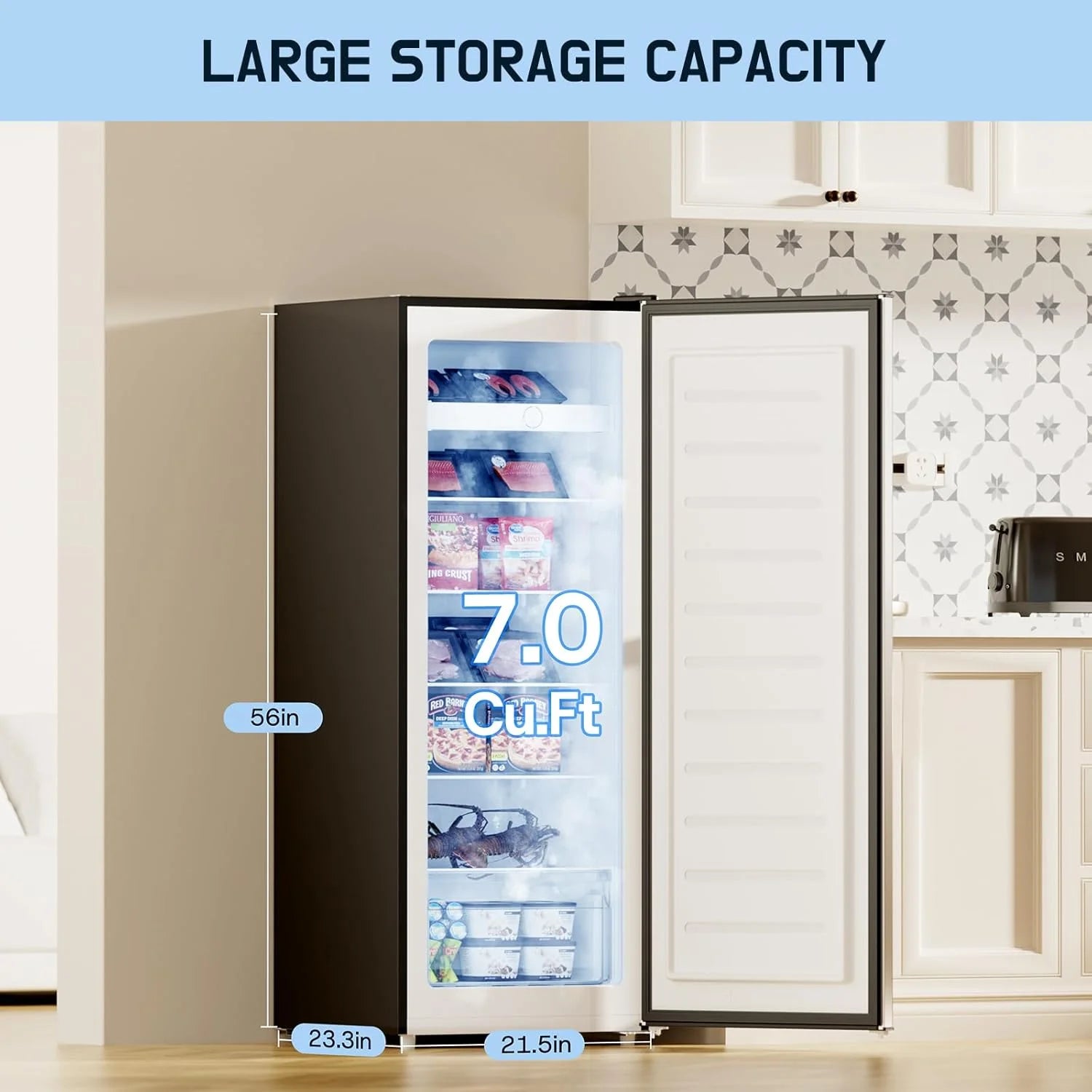 Upstreman 7.0 Cu.Ft Upright Freezer Convertible Fridge/Freezer, Garage Ready Deep Freezer with Reversible Door, UP70 White