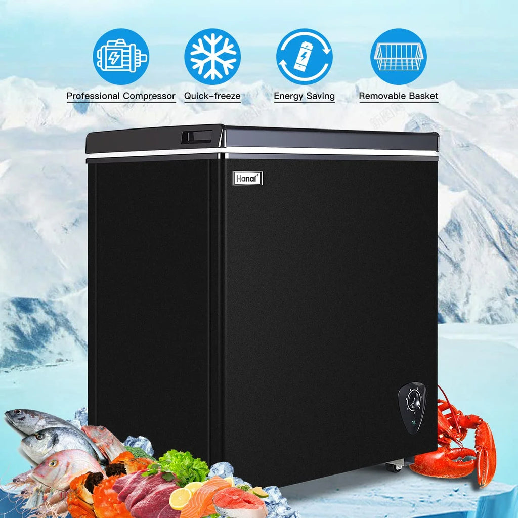 Chest Freezer 5.0 Cu. ft ,Deep Freezer with Energy Efficiency and Removable Storage Basket ,Perfect for Long-term Storage