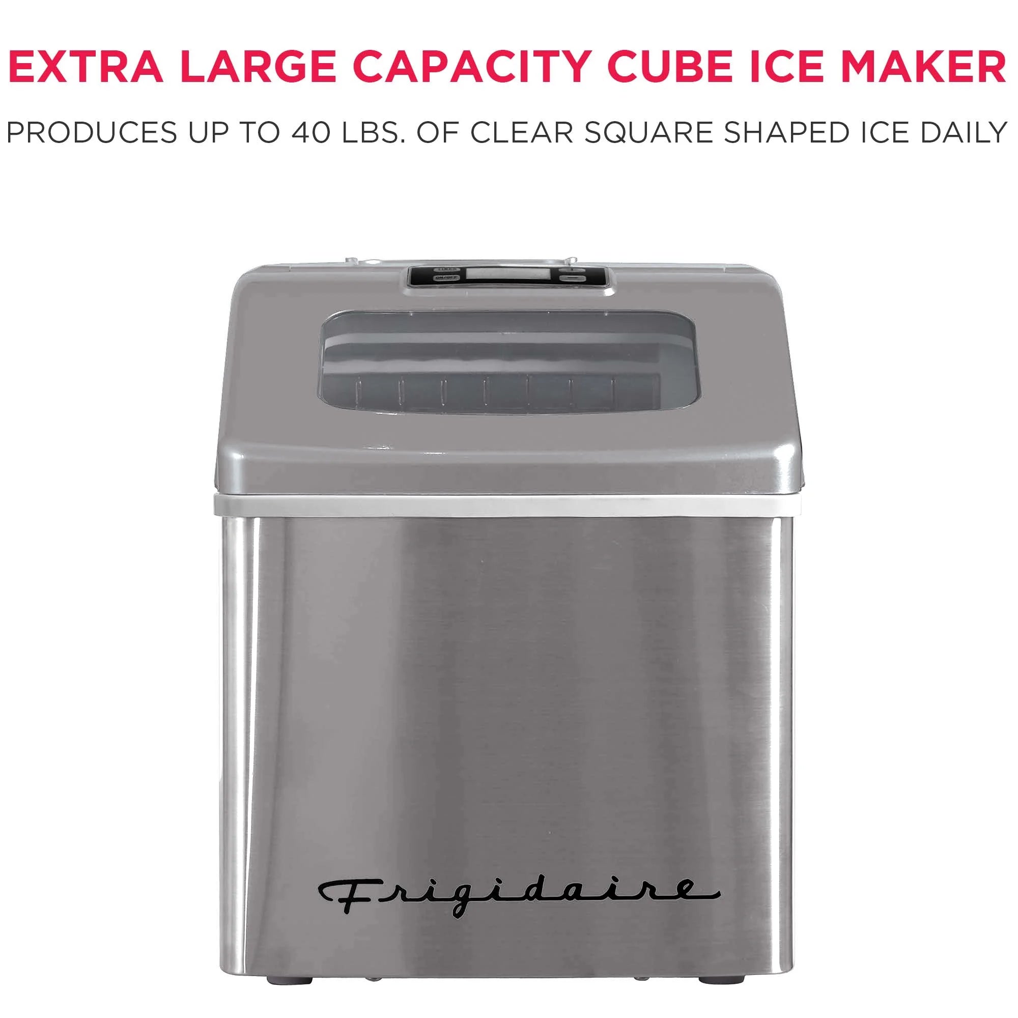 Frigidaire 40lbs. Countertop Clear Square Ice Maker - Stainless Steel