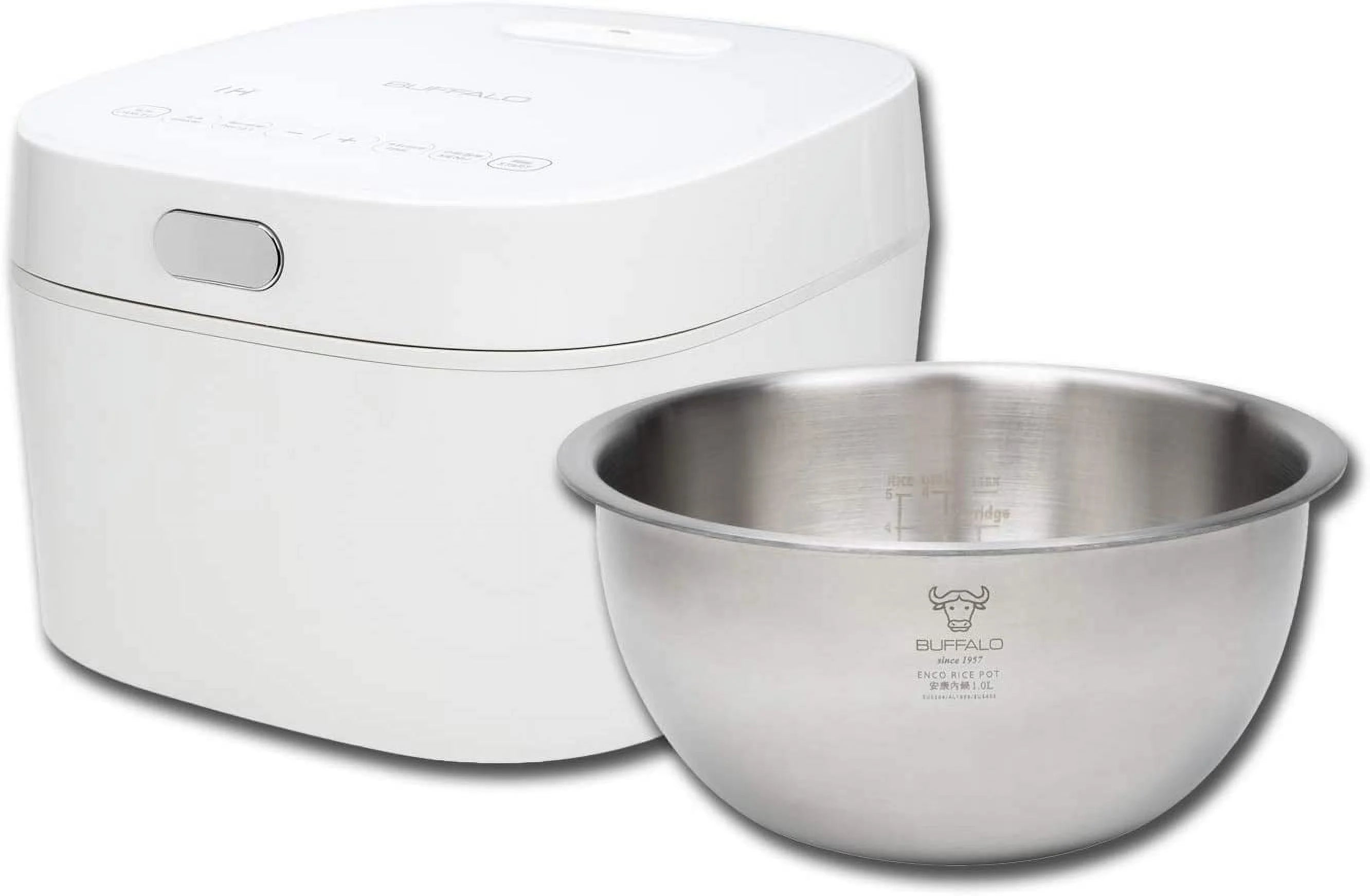 Buffalo White IH SMART COOKER, Rice Cooker and Warmer, 1 L, 5 cups of rice, Non-Coating inner pot, Efficient, Multiple function, Induction Heating (5 cups)