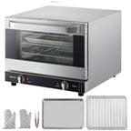 KFFKFF Commercial Convection Oven, 21L/19Qt, Quarter-Size Conventional Oven Countertop, 1440W 3-Tier Toaster w/ Front Glass Door, Electric Baking Oven w/ Trays Wire Racks Clip Gloves