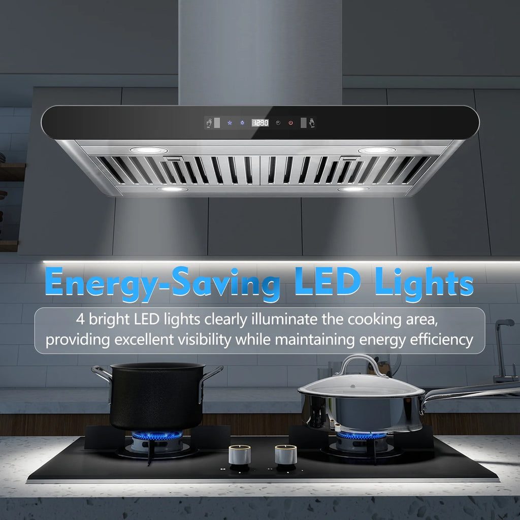 30" Island Range Hood 700CFM, Stainless Steel, Gesture/Touch/Remote Control, LED Light?