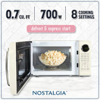 Nostalgia Retro Microwave Oven - 0.7 Cu Ft & 700-Watt Countertop Microwave with Glass Turntable, Child Safety Lock, 8 Auto-Cook Programs & Digital Clock - Aqua