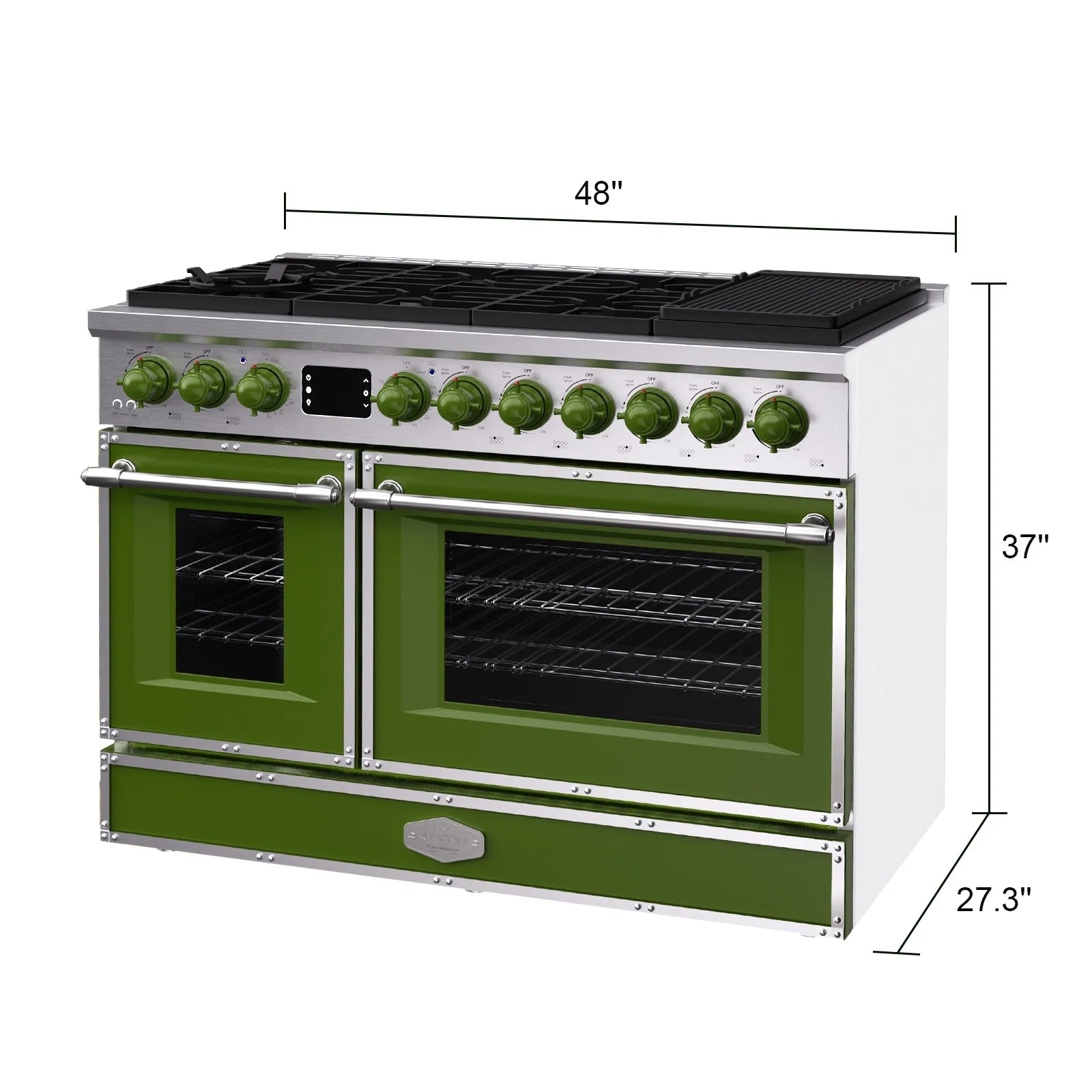Akicon 48 Inch Freestanding Gas Range with 8 Sealed Burners Cooktop, 6.7 Cu.Ft. Dual Zone Capacity, Natural Gas/LP Convertible-BSGBGGA1