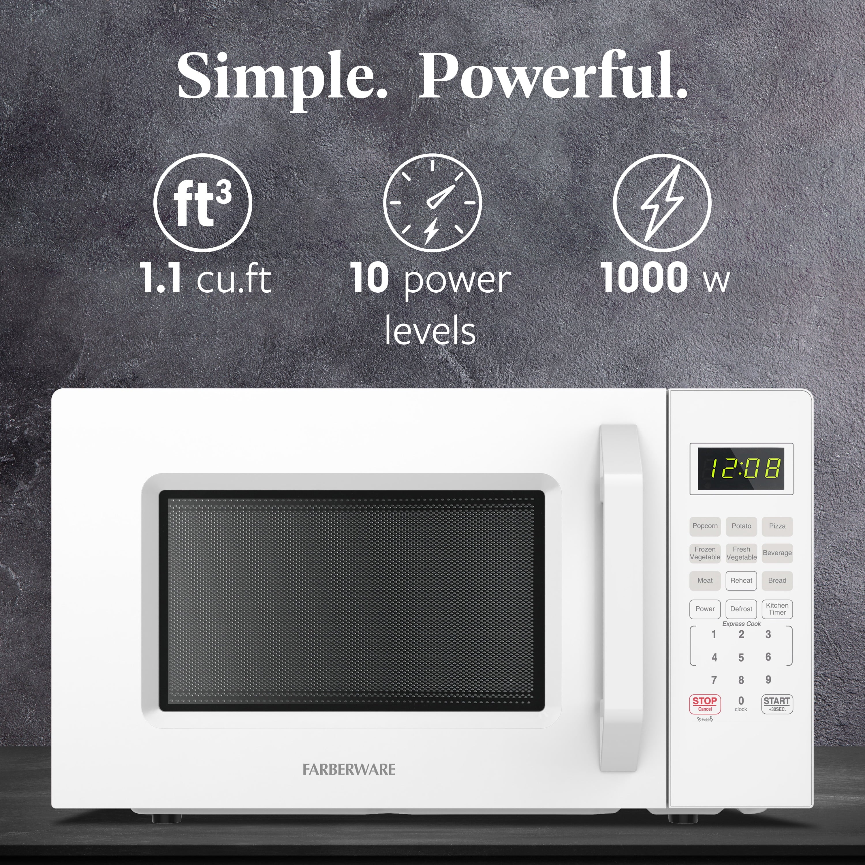 Farberware 1.1 Cu. Ft. 1000-Watt Compact Microwave Oven, Black