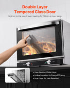 KFFKFF Professional Counter-Top Oven, 66L 4-Level Roasting Oven, 2800W Electrical Cooking Oven with Reinforced Glass Door, Wire Shelves, Clip Tray, Gloves, Stainless Steel Industrial Oven