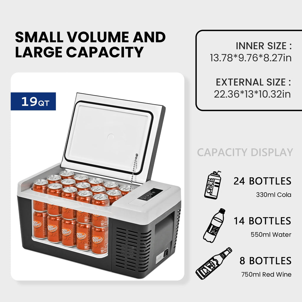 Simzlife 12 Volt 19QT(18L) Portable Car Refrigerator, -4�H~50�H, 12/24V DC & 110-240V AC, Mini Fridge for RV Camping, Travel, Truck, Home, Black