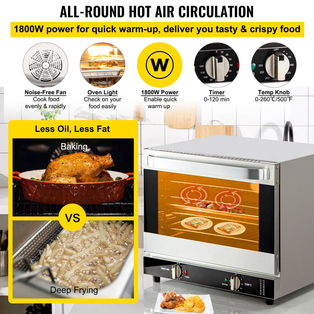 BENTISM Countertop Convection Oven Commercial Toaster Baker Stainless 19Qt 120V