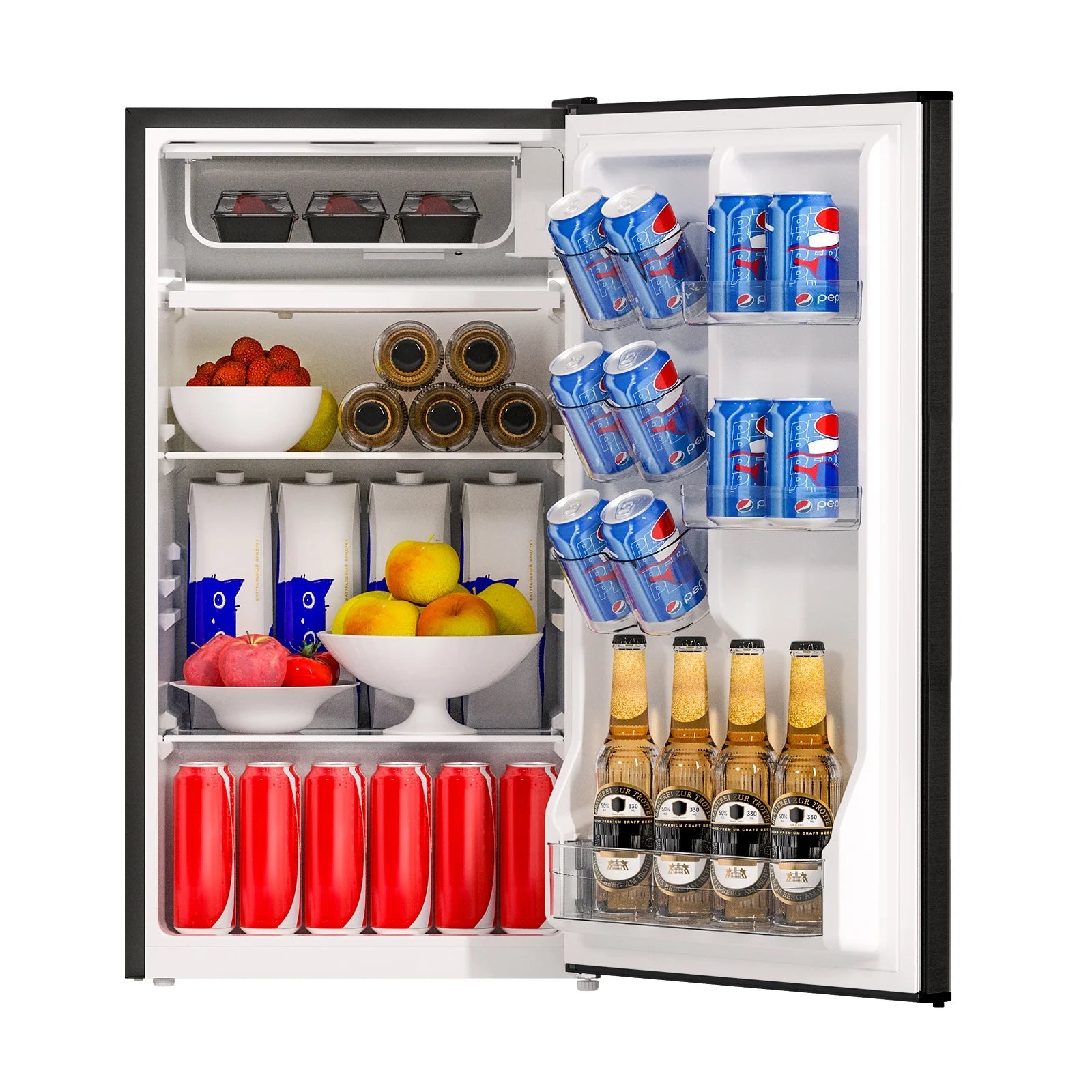Frestec 3.2 Cu ft One Door Mini Fridge, Estar, Stainless Steel Look, New
