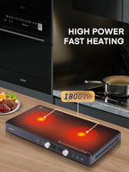 Induction Cooktop 2 Burners, 1800W Countertop Burners with Removable Cast Iron Griddle Pan Non-Stick, 8 Power Levels Control