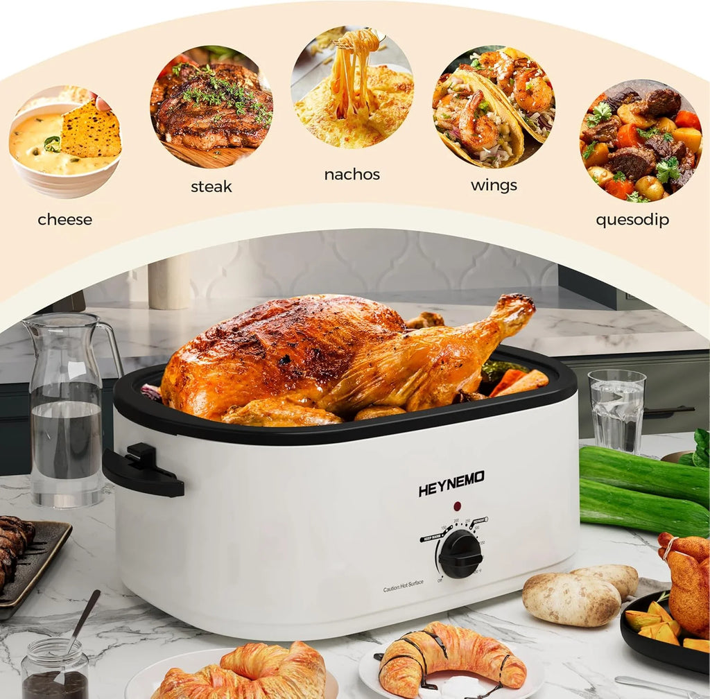 20 Quart Electric Roaster Oven, Turkey Roaster Electric, Roaster Oven Buffet, Selfbasting Lid, Removable Pan, Full-Range Temperature Control Cool-Touch Handles, Turkey Roaster, Black