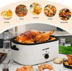18 Quart Electric Roaster Oven, Turkey Roaster Electric, Roaster Oven Buffet, Selfbasting Lid, Removable Pan, Full-Range Temperature Control Cool-Touch Handles, White Body, Black Lid