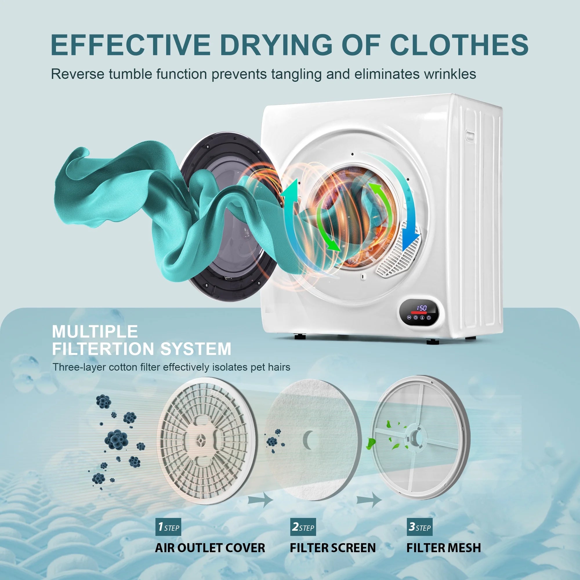 Simzlife 1.6 Cu. ft. Portable Clothes Dryer, Electric Compact Dryer Machine, 19.5 in W, 23.6 in H