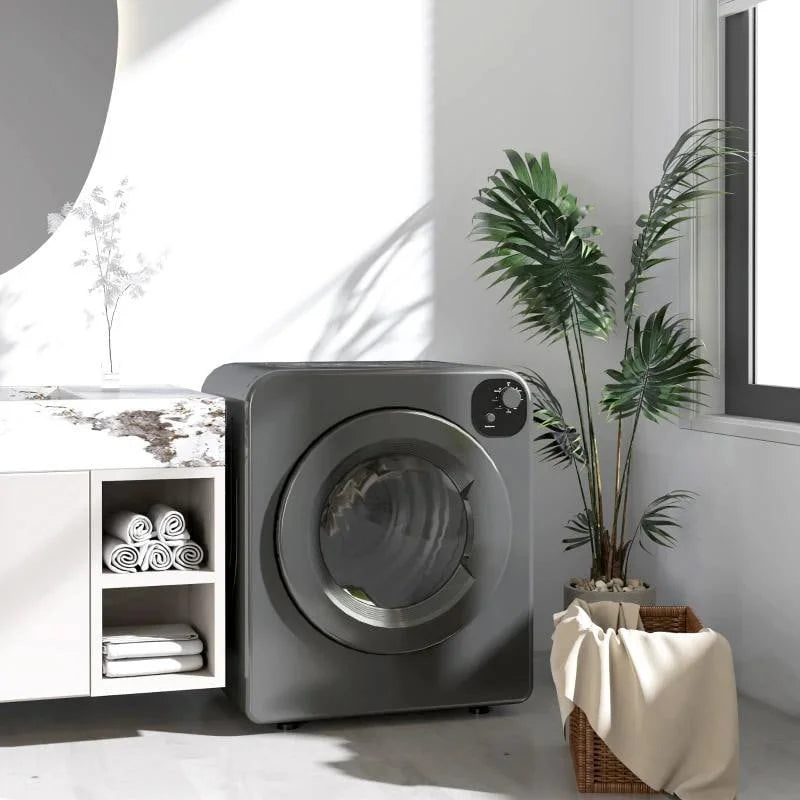 Resenkos Compact Laundry Dryer 1300W Portable Clothes Dryer with 3.2 cu.ft Stainless Steel Drum, Front Load Electric Dryer, Gray