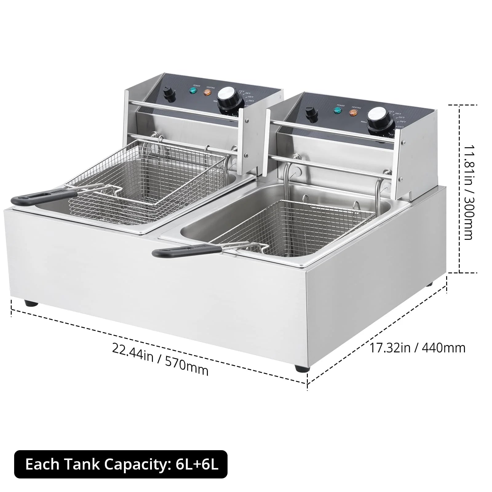 Electric Deep Fryer,Tank Stainless Steel Deep Fryer, Temperature Control, Countertop Fryer for Home Kitchen and Restaurant, 110V