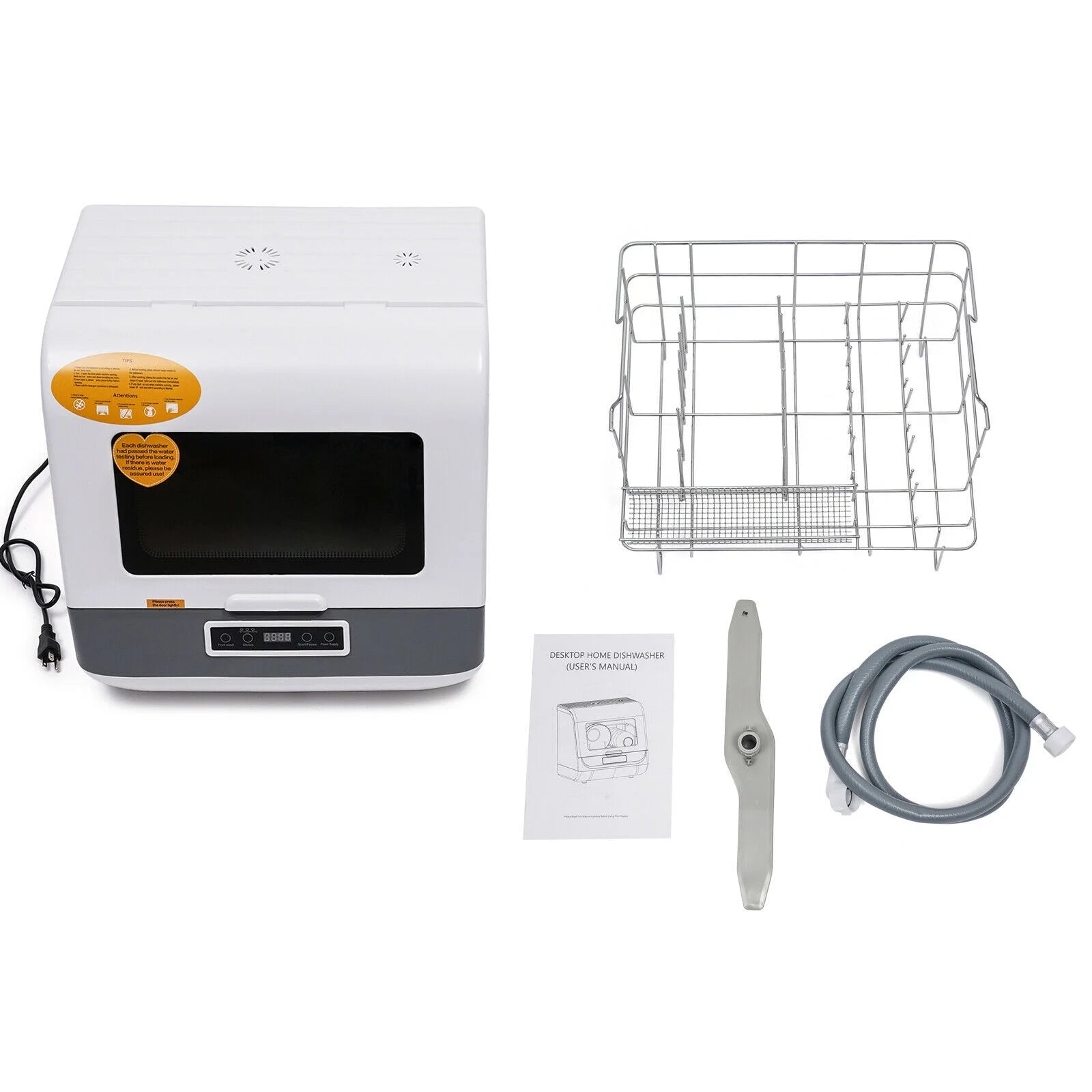 Fichiouy Portable Countertop Dishwasher 3 Programmes with LED Display&Water Pipe Air Dry Function White