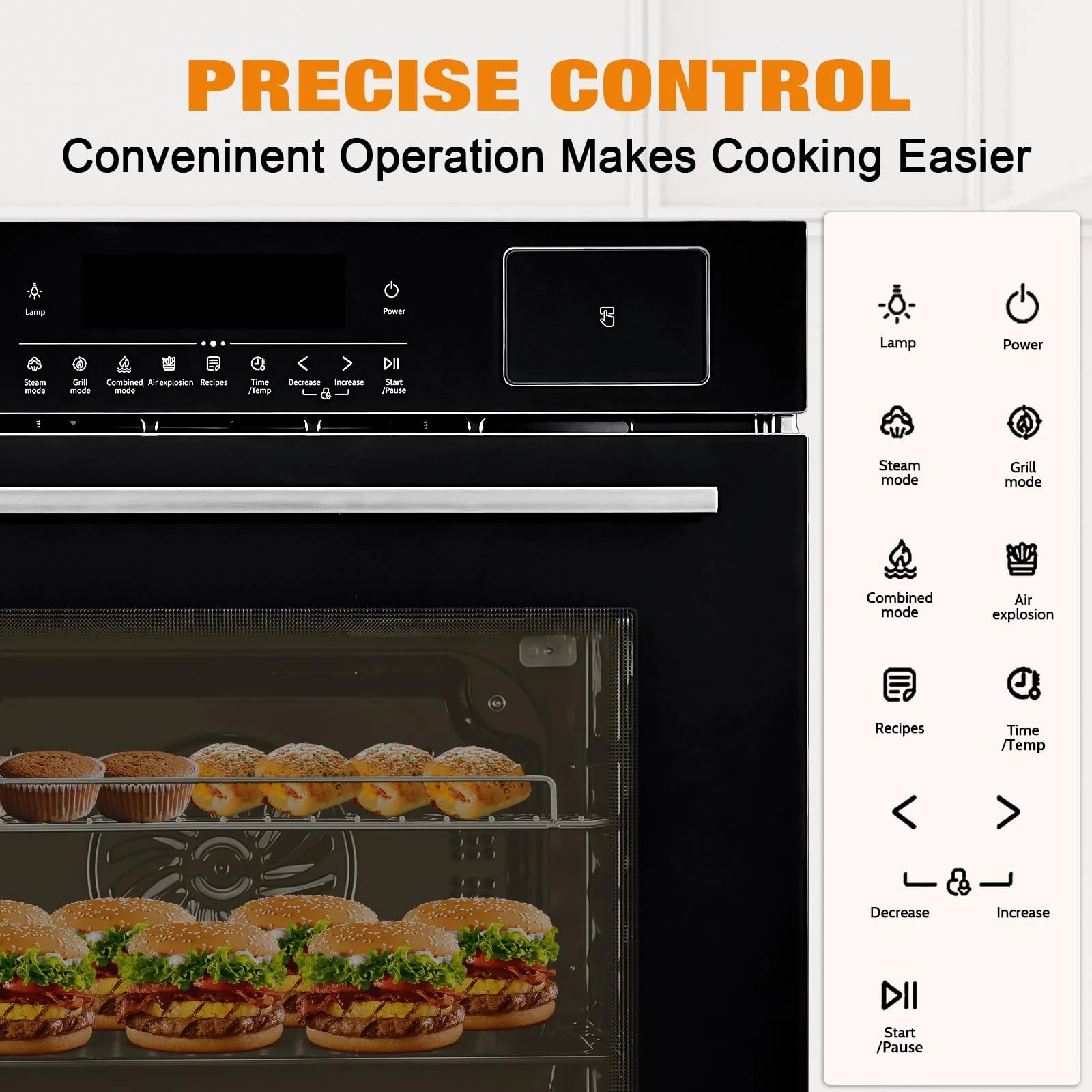 Huisuilinss 24" Single Wall Oven,Built-in Electric Ovens,240V,3000W, 2.5Cu.Ft,70L Capacity,Convection Wall Oven in Stainless Steel, Touch Control, Timer, Safety Lock