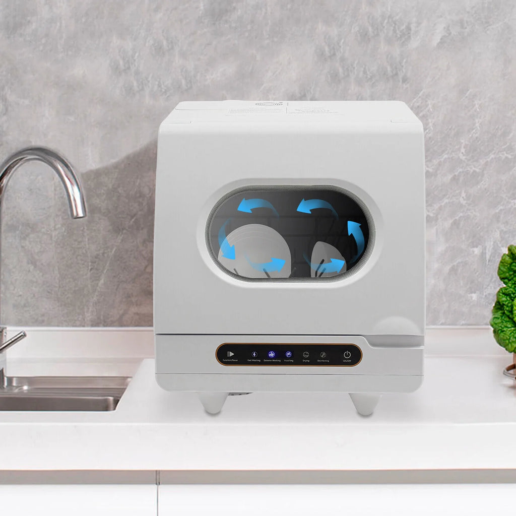 Portable Countertop Dishwasher, Compact, Low Noise, 5 Washing Programs, Mini Dishwasher with Water Tank Leak-Proof Dry