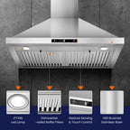 30 inch New Stainless Wall Mount Range Hood Kitchen Stove Exhaust Vent 3-Speed Fan 120V with Led Bulb