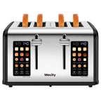 Mecity 4-Slice Touchscreen Toaster, Stainless Steel, 6 Browning Settings, Reheat, Cancel, Defrost, Removable Tray