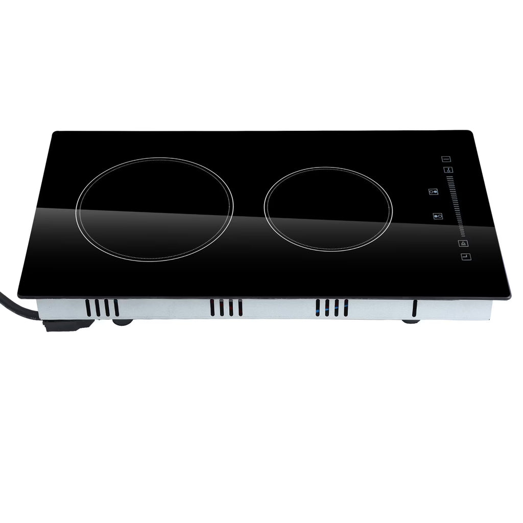 KFFKFF 2 Burner Electric Cooktop, 220-240V 1800W 20 Inch Built-in Electric Stove Ceramic Cooktop with Touch Screen, 9 Levels Settings, Overheat Protection with US Plug
