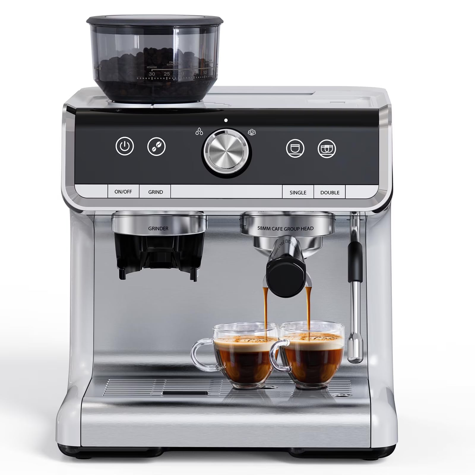 Espresso Coffee Machine with Grinder, 20 Bar Semi-Automatic Espresso Maker with Milk Frother Steamer Wand for Cappuccino, Latte, Macchiato, 2.8 L Water Tank, PID Temperature Control