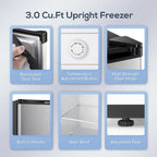 Auseo Upright Freezer, 3 Cu.ft Mini Freezer with Adjustable Thermostat & Reversible Single Door, Stand Up Freezer for Home/Office/Dorms/Apartment-Black