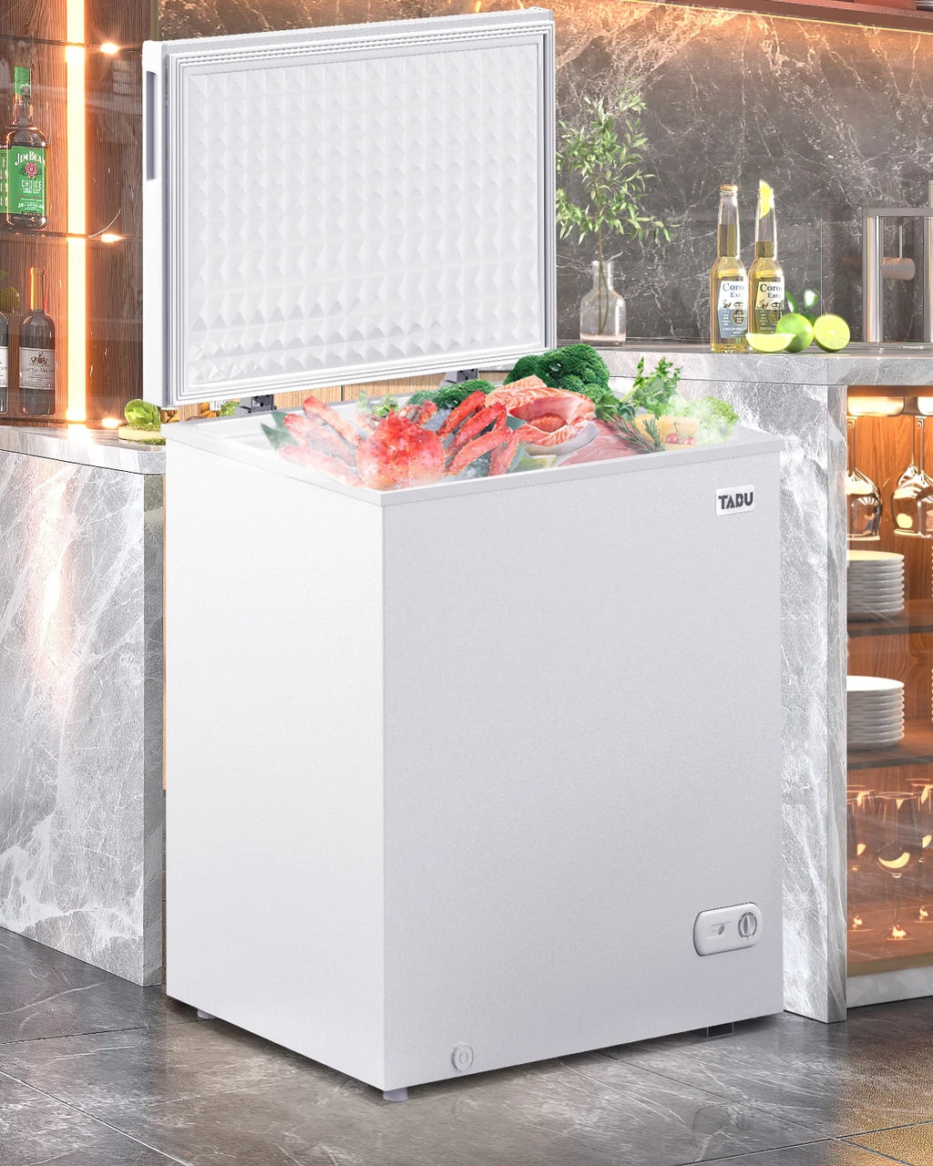 TABU 3.5 Cu ft Chest Freezer,Deep Freezer with Top Open Door and Removable Storage Basket, (Black)