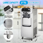 Commercial Ice Cream Maker, 3 Flavors, 20-28L/H Yield, LCD Panel, Auto Clean, 2200W Countertop Soft Serve Machine w/ 2x7L Hopper, Frozen Yogurt Maker for Restaurant Snack Bar