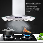 Joeaonz 30-Inch Wall Mount Range Hood with 3-Speed Ventilation and Dishwasher-Safe Filters, 700 CFM, 120V