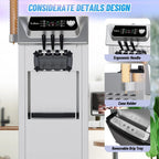 Commercial Ice Cream Maker, 3 Flavors, 20-28L/H Yield, LCD Panel, Auto Clean, 2200W Countertop Soft Serve Machine w/ 2x7L Hopper, Frozen Yogurt Maker for Restaurant Snack Bar