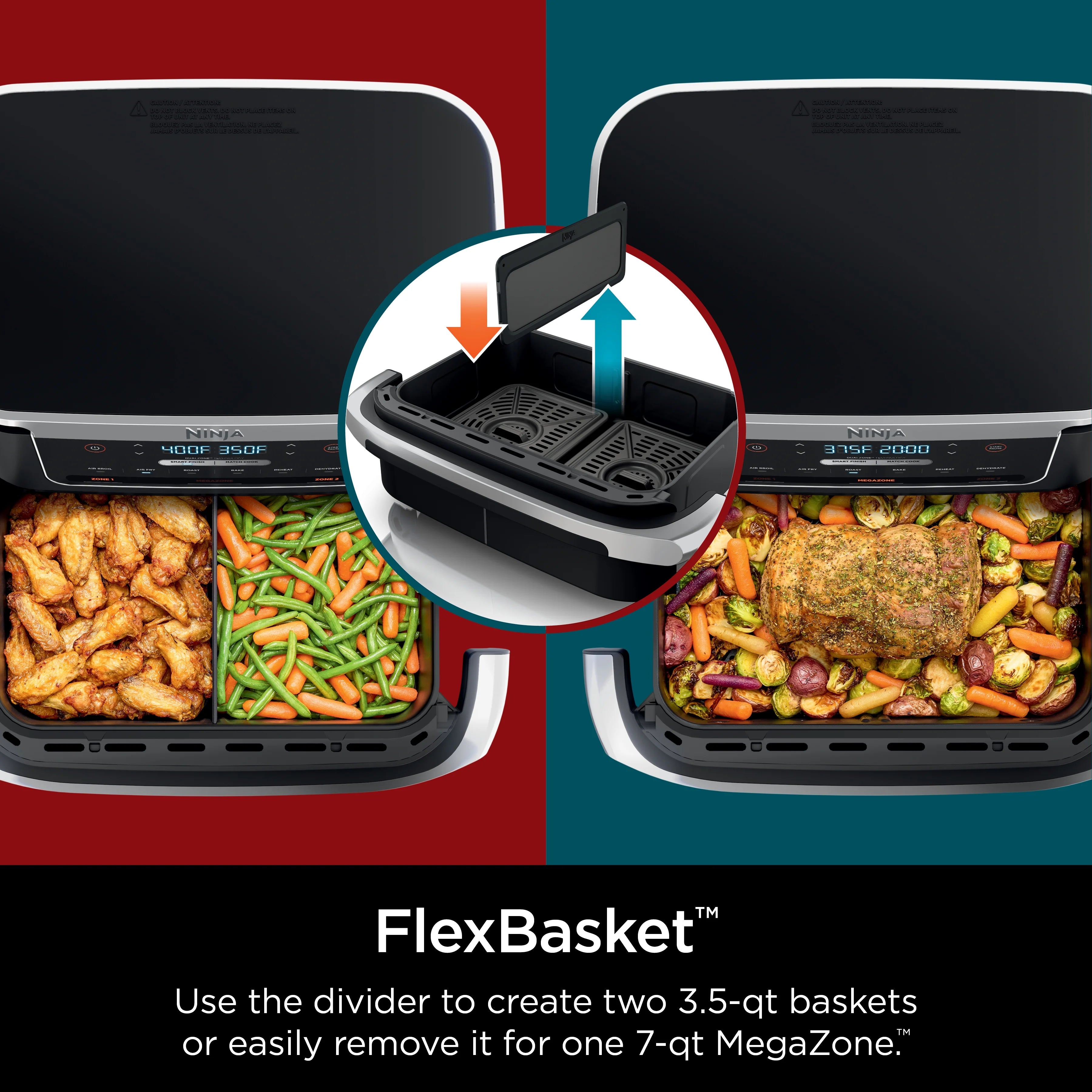 Ninja Foodi DualZone FlexBasket Air Fryer with 7-qt MegaZone