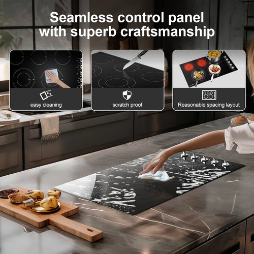 5 Burner Electric Stove, Sunmaki 36 inch Built-in Electric Cooktop 8900W Power Control by Knob for Home/Restaurant, 220V-240V