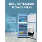 KRIB BLING 3.2 Cubic Feet Double Door Mini Fridge with Freezer, Mini Compact Refrigerator 2 Doors for Dorm, Office, Apartment, RV, Bedroom, Black