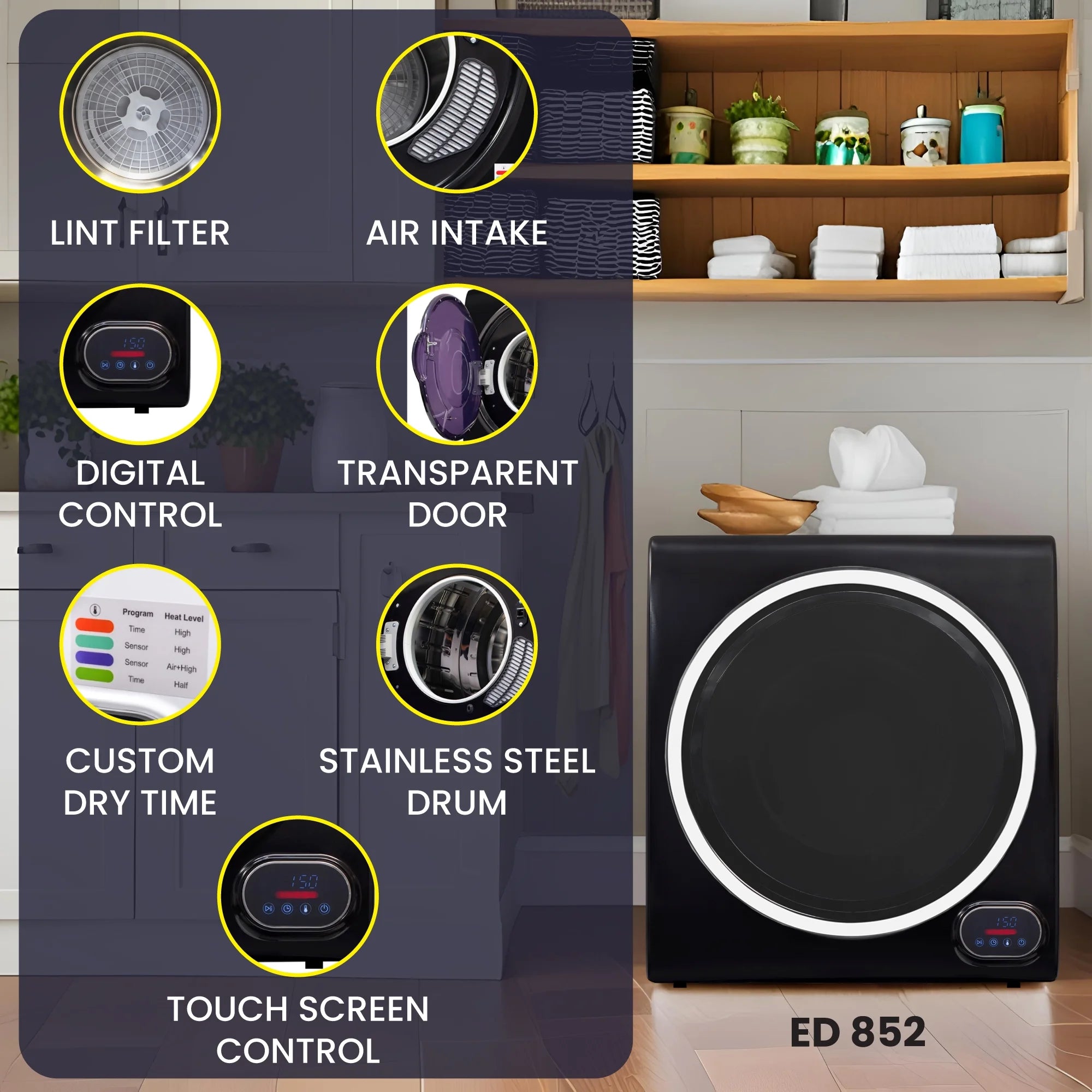 Equator 110V 1.6 cf Washer w/ Pet Cycle & 110V 3.5cf Vented Digital Sensor Dryer in Black