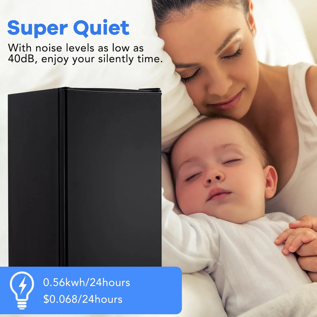 Mini Fridge with Freezer, 3.2 Cu.  Ft Small Refrigerator for Bedroom,7 Adjustable Thermostat,Low Noise,Easy to Storage&Clean Single Door,Refrigerator For Home, Office, Dorm, Garage or RV