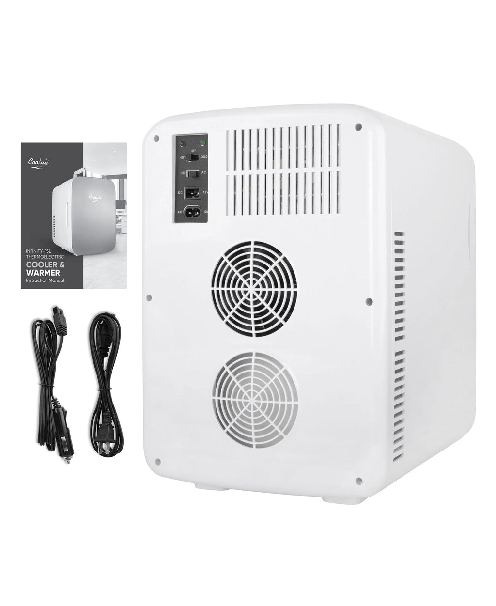 Cooluli Infinity Black 15 Liter Compact Portable Cooler Warmer Mini Fridge for Bedroom, Office, Dorm, Car - Great for Skincare & Cosmetics (110-240V/12V)