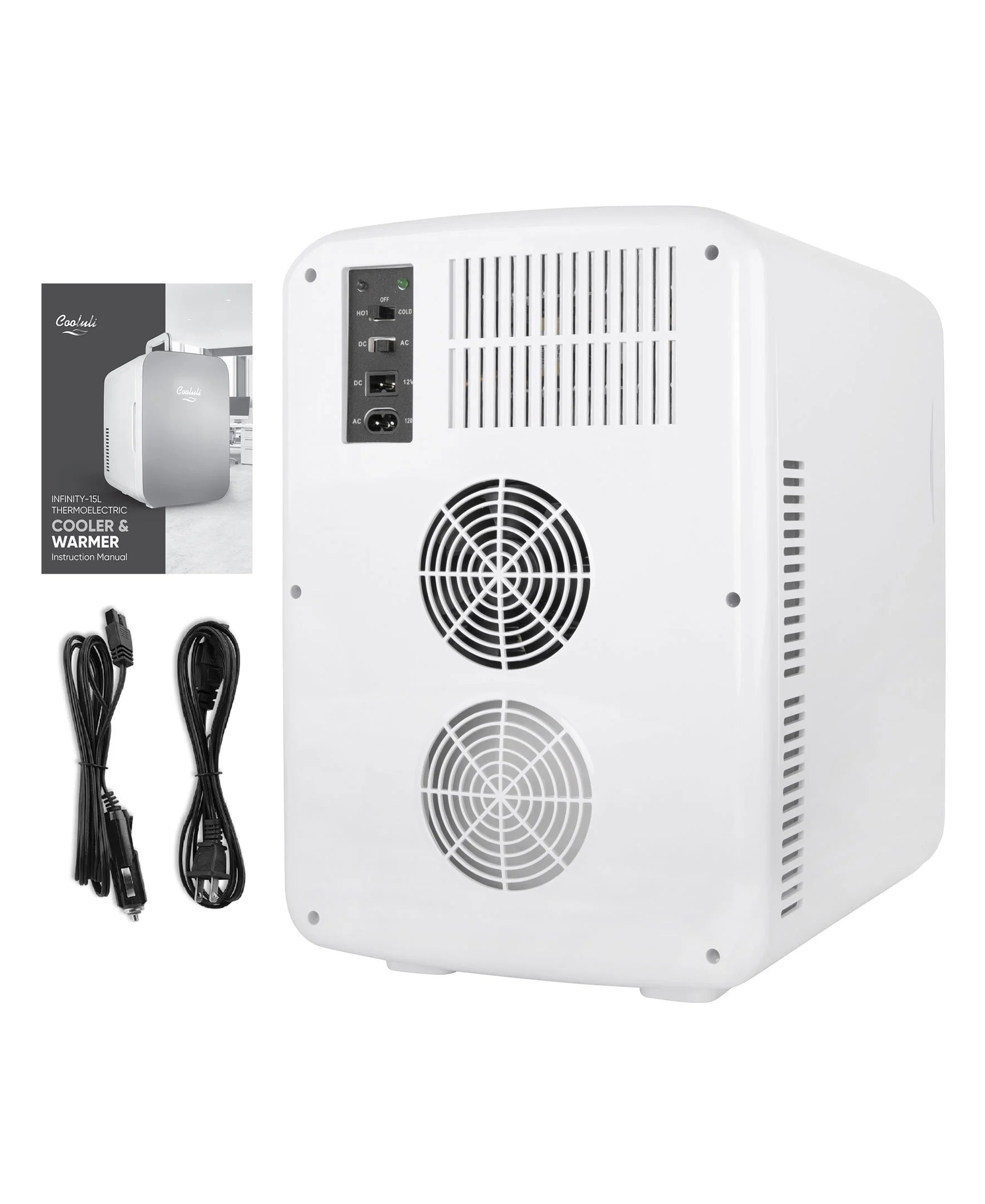 Cooluli Infinity Black 15 Liter Compact Portable Cooler Warmer Mini Fridge for Bedroom, Office, Dorm, Car - Great for Skincare & Cosmetics (110-240V/12V)