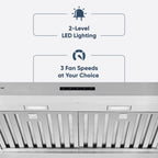 Pacific Economy Pro Under Cabinet Ducted Range Hood 30 inch - 850 CFM 3-Speed Powerful Kitchen Vent Hood - Electric Stainless Steel - Ultra Quiet, Glass Touch Control, 6W LED Lights PR6830AS